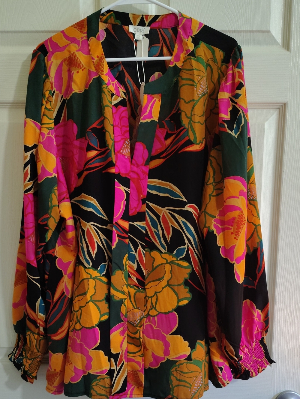 Oddi Floral Blouse in Black, Pink & Mustard